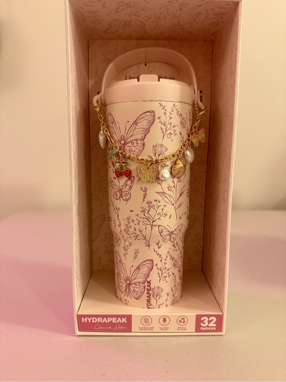 *LIMITED EDITION* HydraPeak Nomad 32 oz Butterfly Charm Travel Tumbler - NIB 🩷 - Picture 2 of 7
